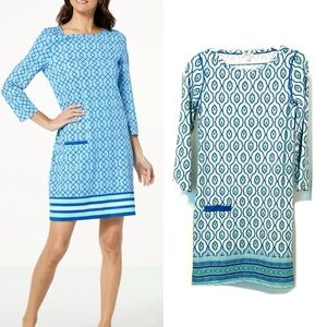 Cabana Life Blue and Yellow Long Sleeve Dress